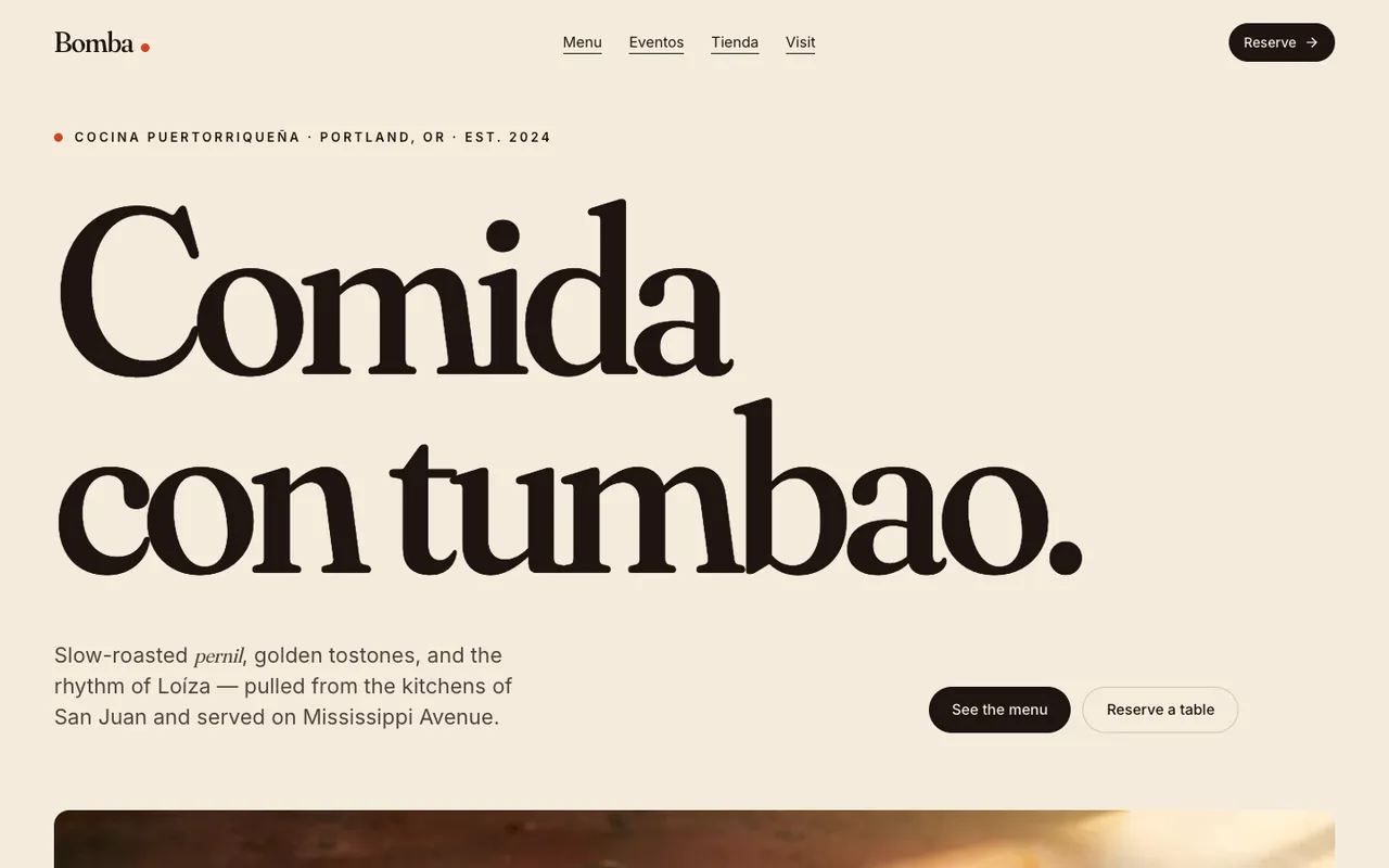 Bomba PDX: a fast tour through the full website