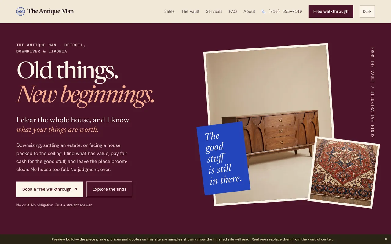 The Antique Man: a fast tour through the full website