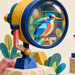 An optical lens studying a geometric bird