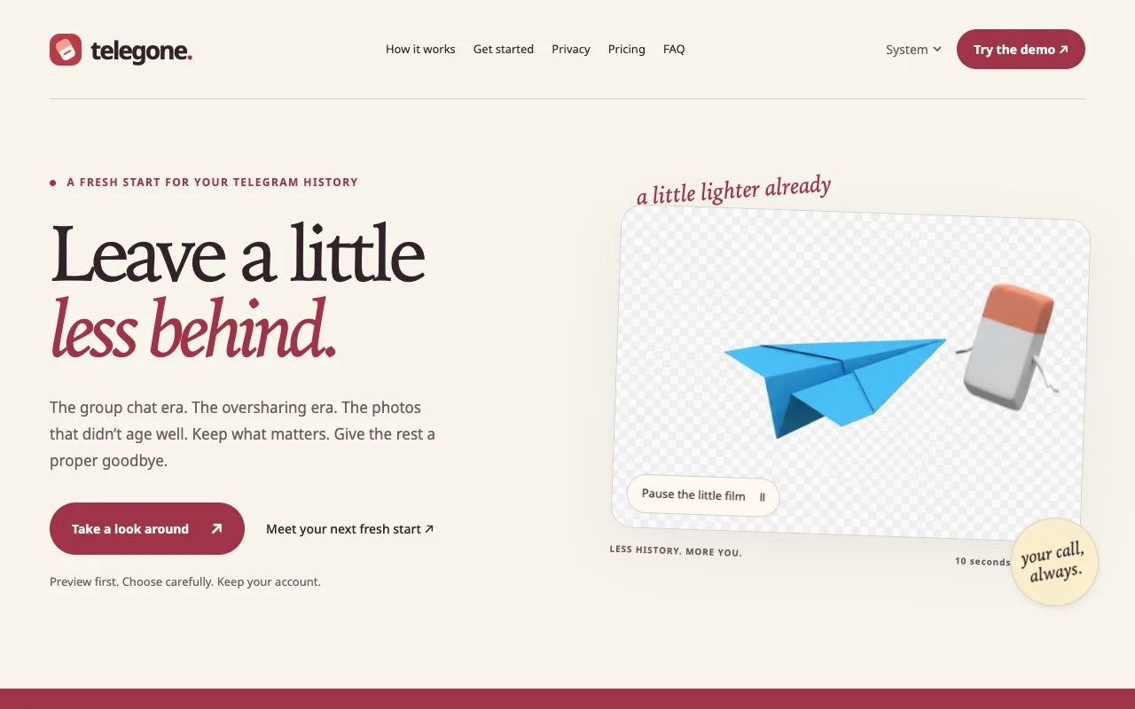 Telegone Mac app website with colorful message deletion interface